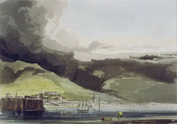 Funchall, planche 1 fra "A Voyage to Cochinchina" af John Barrow (1764-1848), graveret af Thomas Medland (1755-1823) 1806 (akvatint)